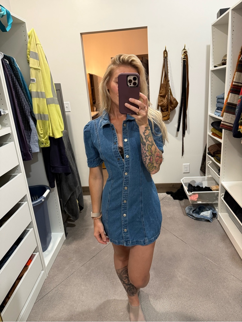 Sincerely Jules Denim Mini Dress Button Up Small